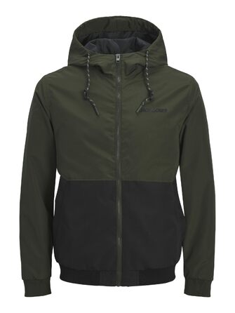 Чоловіча куртка-бомбер JACK & JONES Jjerush Hood Noos з капюшоном, чорно-біла (XXL)