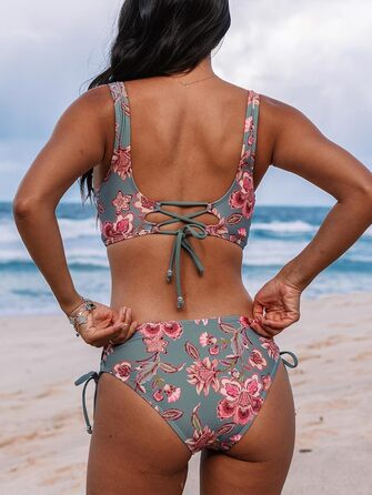 CUPSHE БІКІНІ жіночий, комплект, зав'язування, квітковий принт, низька посадка, шнурівка, двочастинний купальник, зелений L