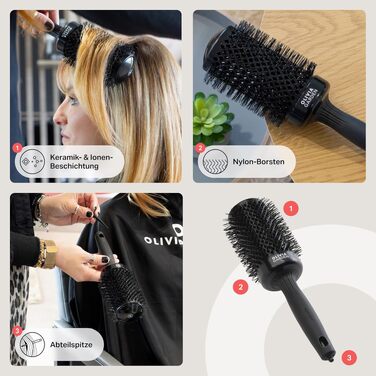 Керамічна кругла щітка для волосся Olivia Garden Expert Blowout Shine 55 мм — антистатична, для блиску та гладкості (чорна, L)
