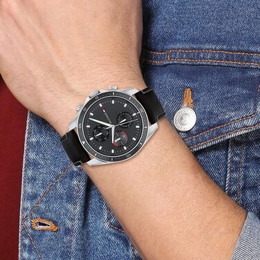 Чоловічий кварцовий годинник Tommy Hilfiger з багатофункціональним циферблатом, сталевий корпус та шкіряний ремінець (чорний)