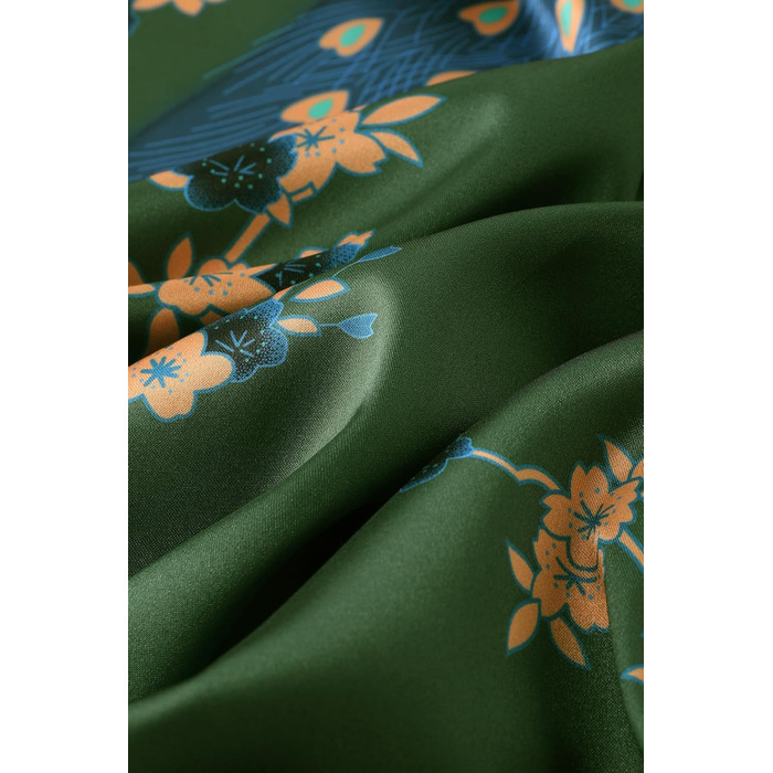 Халат жіночий шовковий, максі, літній, з квітковим принтом, кімоно, довгий, для дому, вечірки, універсальний розмір, бронзово-зелений