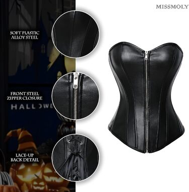 Корсет MISS MOLY з G-String, XL, чорний: вінтажний дизайн, штучна шкіра, на блискавку