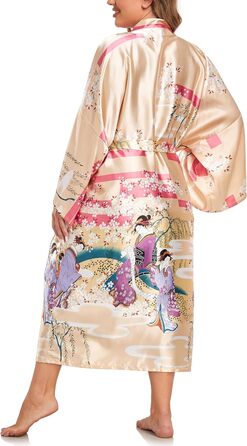 Халат кімоно для жінок, великі розміри, сатин, легкий, японський стиль, плюс сайз, халат для ванни, юката (Sakura Ukiyoe Champagne, XXL)