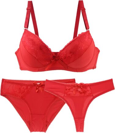 Комплект нижньої білизни Necalisi: бюстгальтер push-up та труси (85E, червоний)