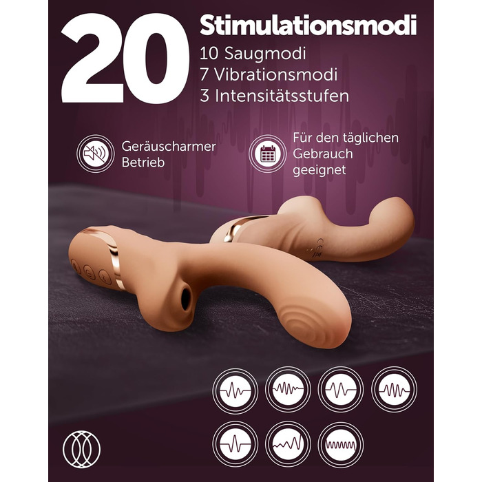 Вібратор Intima Félin Druckwellen для жінок – стимулятор клітора з насадкою-помпою + вібратор G-точки – подвійна функція помпи та вібрації, 20 режимів, тихий та перезаряджуваний – Mocca Mouse