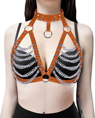PETMHS Корсет з шкіри для жінок, повне покриття, готичний стиль, помаранчевий колір