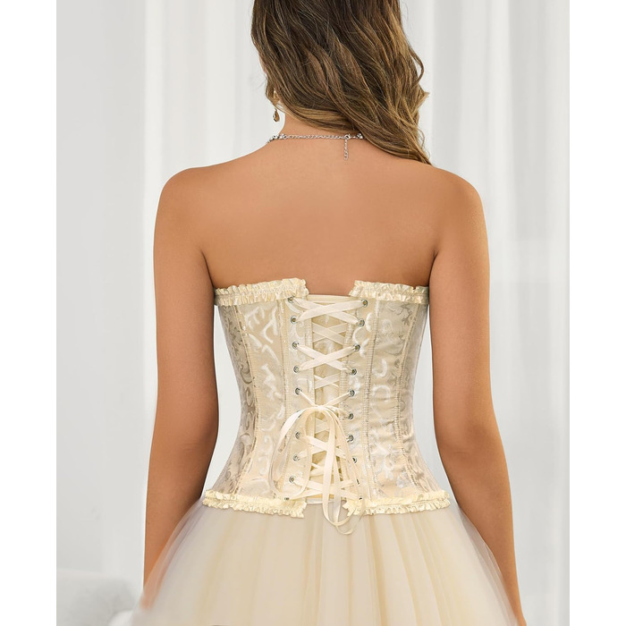 Жіночий корсет-бюстгальтер XZQTIVE з мереживом, з кісточками, готичний корсаж, бюстгальтер, топ XS, абрикосовий колір