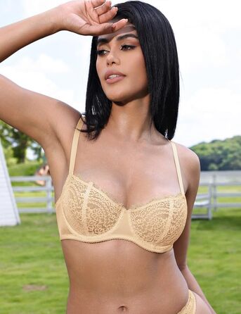 Бюстгальтер Balconette Deyllo для жінок з кісточками, push-up, Dirndl, мереживо, великі розміри, м'які чашечки, бралетт, глибокий виріз, сексуальний, без підкладки (нюдовий, 85C)