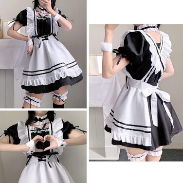 Костюм французької служниці: сукня для косплею в стилі аніме, класичний набір для Хелловіну та Різдва, чорний колір