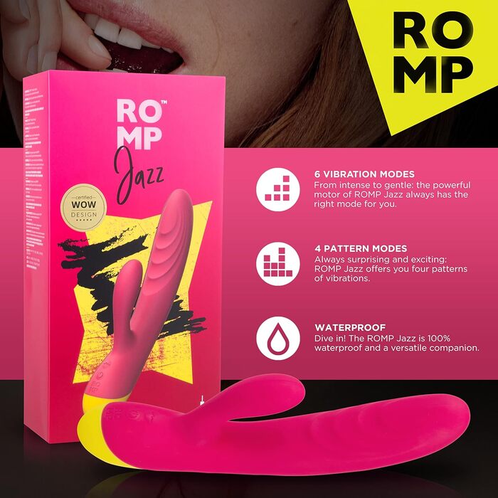 Vibrator ROMP Jazz Rabbit для дорослих - масажер G-точки та клітора з 6 рівнями інтенсивності та 4 режимами вібрації, водонепроникний, акумуляторний