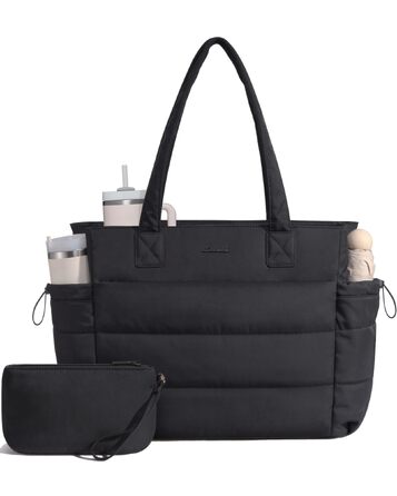 Жіноча сумка-шопер LOVEVOOK велика м'яка сумка (Puffer Bag) для роботи та ноутбука 15.6 дюймів, чорна (комплект 2 шт)