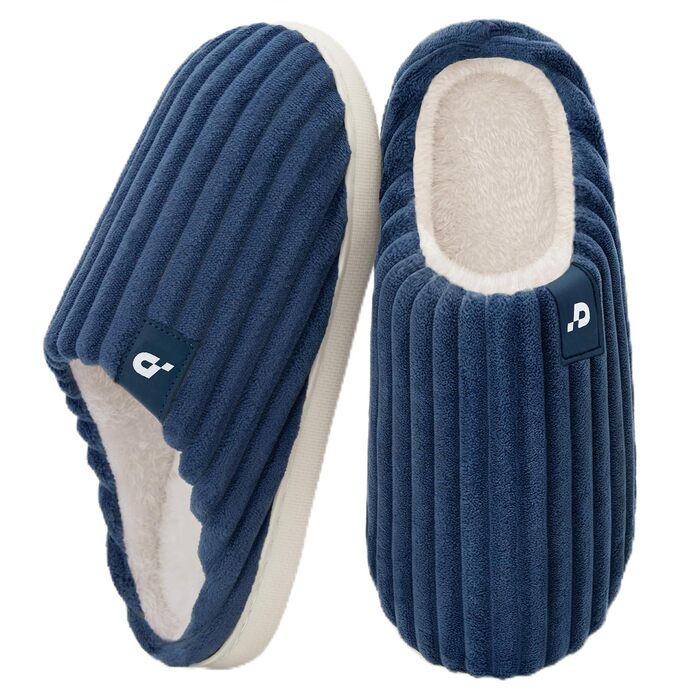 Зимові теплі капці Coswind для жінок та чоловіків з ефектом пам'яті (Memory Foam), вельветові пантофлі, темно-сині, розмір 44/45 EU