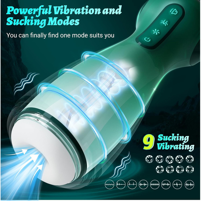 Вібратор для чоловіків з 9 вібраціями та функцією всмоктування, керування через додаток, LZYLWC