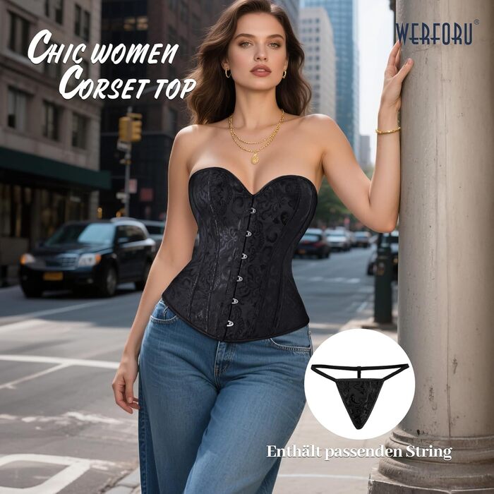 Корсетний топ WERFORU для жінок з повним бюстом, чорний, готичний стиль, вінтаж, для карнавалу та Хелловіну
