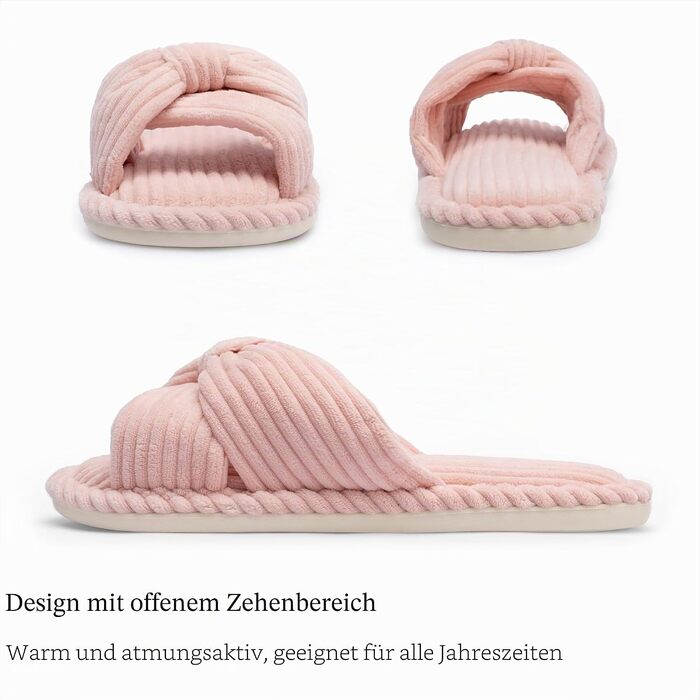 Жіночі капці для дому Chantomoo з ефектом пам'яті (Memory Foam), відкритий носок, вельветові, протиковзкі, рожеві (розмір 37/38 EU)
