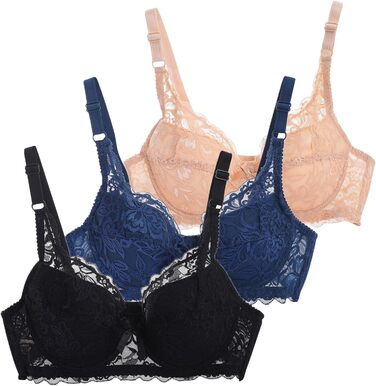 3 шт. комплект бюстгальтерів CSWH для жінок з кісточками, мереживний комплект бюстгальтерів з регульованими чашками Push Up, сексуальний бюстгальтер для дівчат, дихаючий, м'який, зручний, Y2K, білизна, бюстгальтер для щоденного використання (#01 (чорний+с