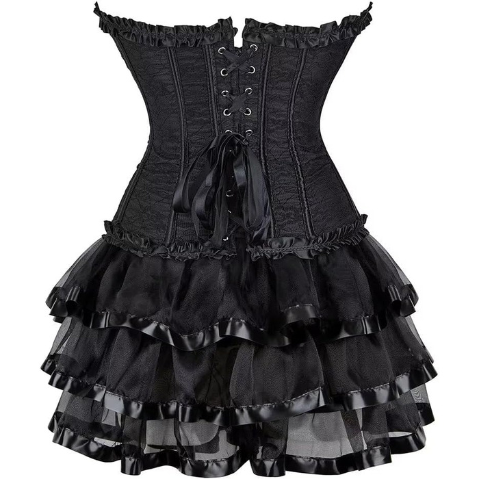 Сукня-корсет, чорна, 6XL: сукня з корсетом, спідниця, корсаж, шнурівка, вінтажний стиль, сексуальний образ, на Хелловін