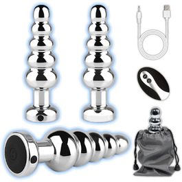 Вібратор для анального сексу AMAZBEE з дистанційним керуванням, 10 режимів, масажер простати, металевий дildo з 5 намистин