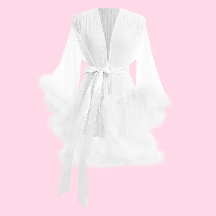 Сексуальна нічна сукня-бабідолл з відкритим промежем, комплект спідньої білизни з інтегрованим бюстгальтером, атласний халат для жінок, білий, розмір M