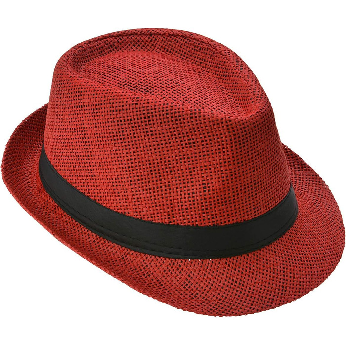Солом'яний капелюх Федора (Trilby) для чоловіків, жінок та дітей — захисний сонцезахисний головний убір, червоний, розмір 60