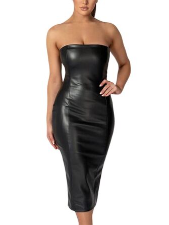 Сукня Onsoyours з еластичної шкіри (вічна шкіра) для жінок, облягаюча, сукня-олівець, без спинки, міді, чорна (XL)