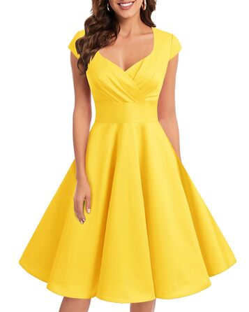 Сукня вінтаж Bbonlinedress 1950-х років ретро коктейльна Rockabilly з V-подібним вирізом, жовта, розмір L