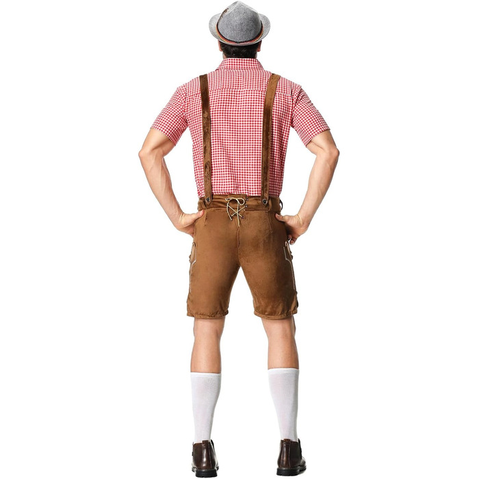 Традиційний костюм для чоловіків RUMAOZIA: повний комплект (ледерхоза, сорочка, латкова штани) для Октоберфесту, тематична вечірка, коричневий, розмір M