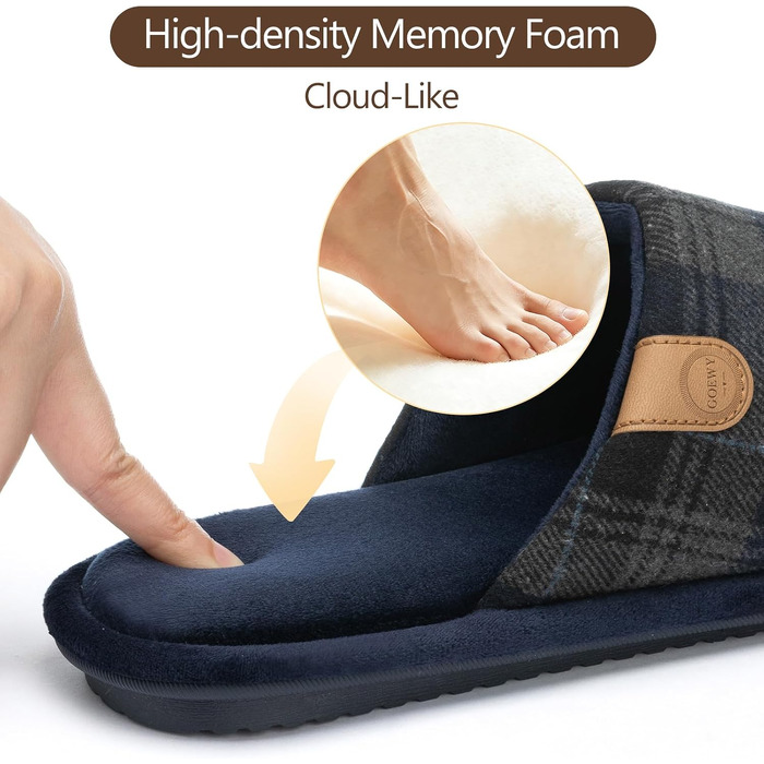 Чоловічі домашні капці GOEWY з ефектом пам'яті (Memory Foam), відкриті пальці, дихаючі та протиковзкі, сині, розмір 42/43 EU