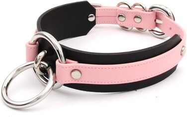 Чокер на шию з кільцем для жінок: шкіряний аксесуар у рожевому та чорному кольорах, срібна фурнітура