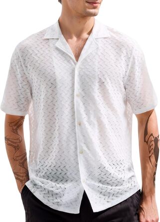 Чоловіча сорочка поло з мереживом AIEOE, колір бежевий, літо, сонцезахисна, вільного крою, розмір S-XXL