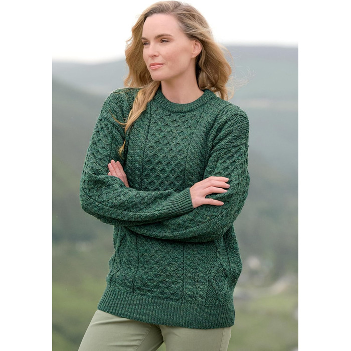 Жіночий в'язаний светр Aran Craft Iricher з круглим вирізом, 100% чиста шерсть, чорний, розмір M