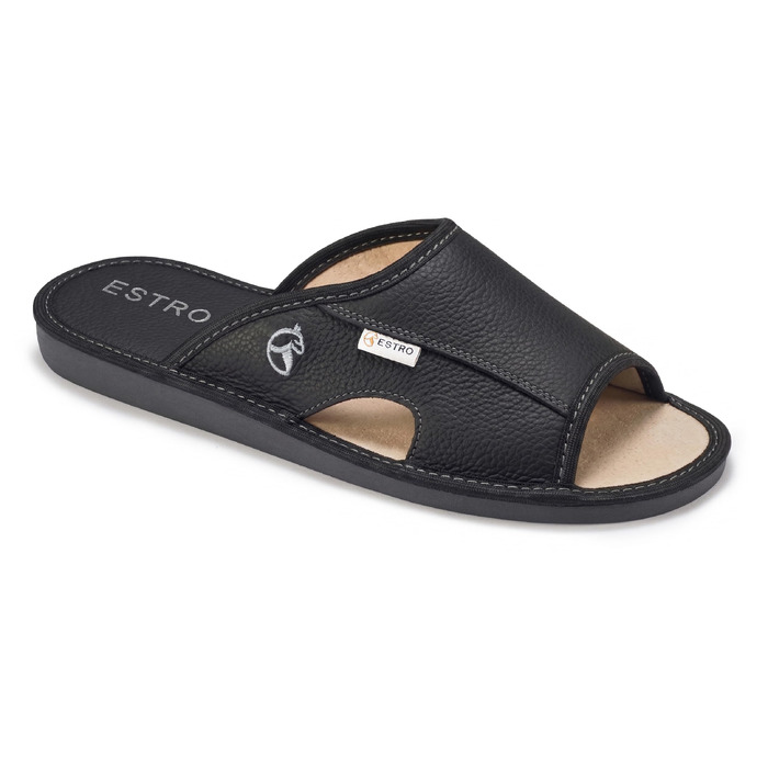 Чоловічі шкіряні домашні капці ESTRO Slipper — легкі пантолети для дому, чорні, розмір 43 EU