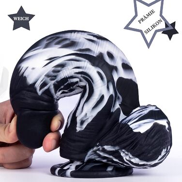 Анальний секс-іграшка XXL 'Фентезі' - великий силіконовий дилда з соскою, чорного кольору, для чоловіків та жінок