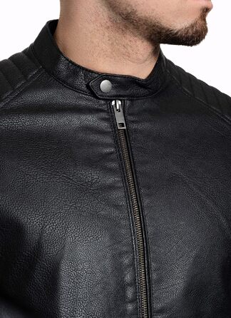 Чоловіча шкіряна куртка-байкер Jack & Jones штучна шкіра, чорна (Розмір L, модель Jate)