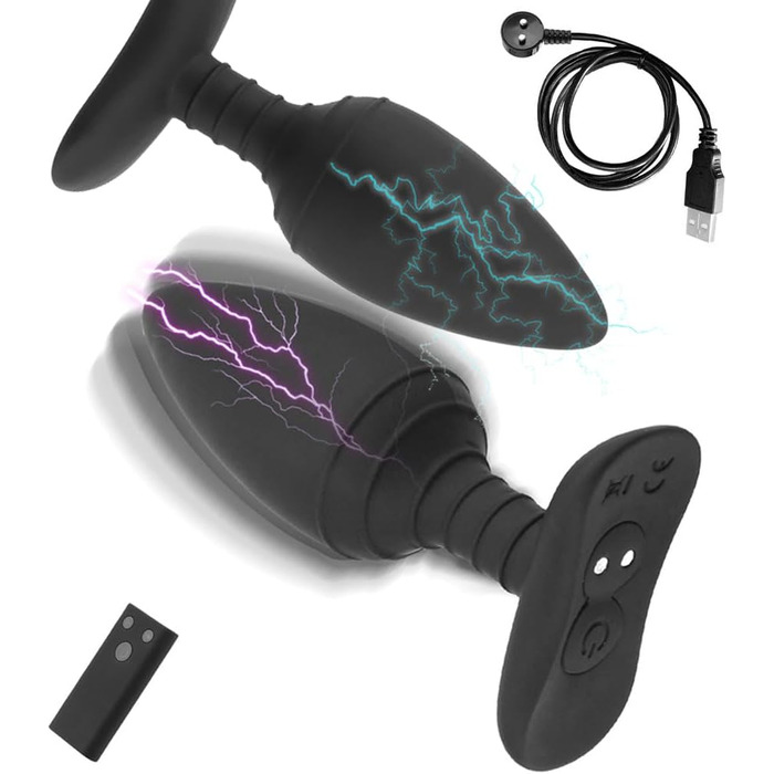 Jpscor Elektro Shock Silikon Анаlvibrator з 10 режимів вібрації та електричною стимуляцією, з пультом дистанційного керування. Іграшка для дорослих для чоловіків та жінок.