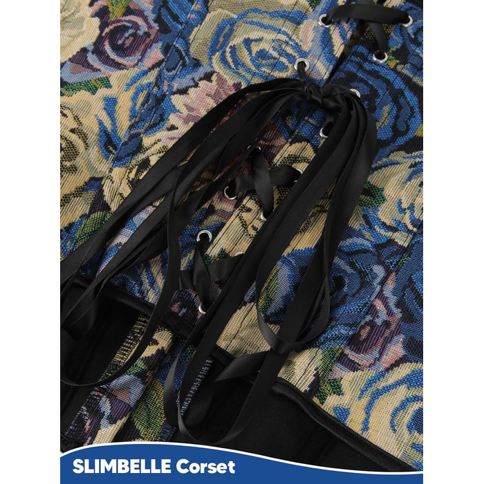 Корсет SLIMBELLE для жінок: корсет у стилі Ренесанс з квітковим принтом, повний бюст, топ-кроп, колір блакитно-рожевий, розмір S