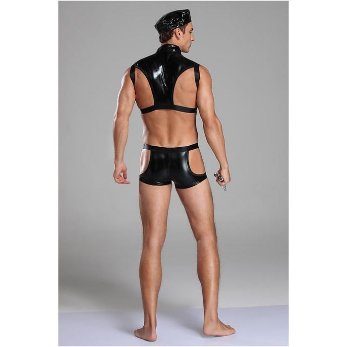 Чоловічий сексуальний костюм поліцейського з імітації шкіри, комбінезон Onesie, для косплею та сцени