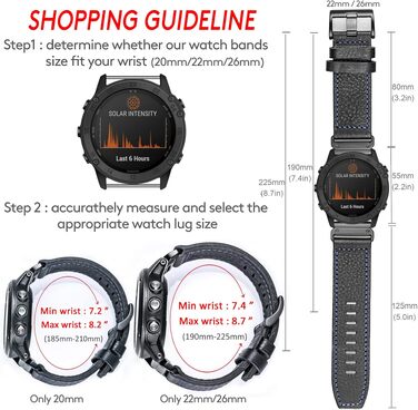 Шкіряний ремінець для годинників Garmin 22мм — Retro Vintage (чорний з чорною прошивкою) для Fenix, Forerunner, Vivoactive, Approach, MARQ, Quatix, D2