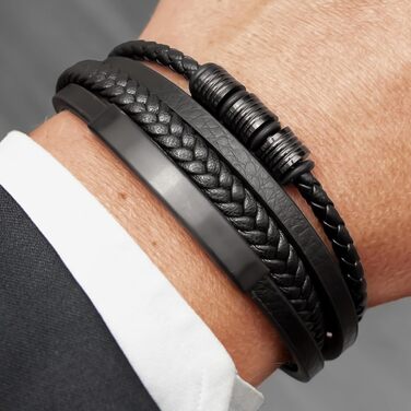 Шкіряний чоловічий браслет UNIQAL 'BLACK SHAPE' зі сталі та натуральної шкіри, 21 см, у подарунковій коробці, чорний