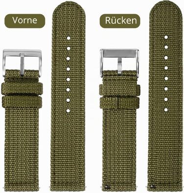 Нейлоновий ремінець для годинника TStrap 22мм в стилі NATO, військовий ремінець з полотна з швидким роз'ємним замком, колір Зелений/Срібляна пряжка, унісекс
