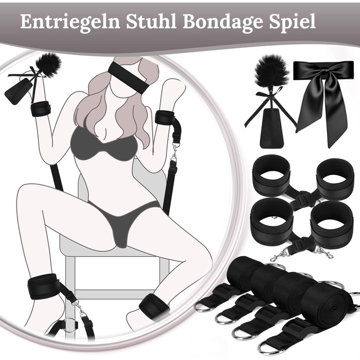 Набір для БДСМ з петлями та наручниками: петлі для ліжка, наручники, розтяжка, фіксатори для ніг (5 шт.)