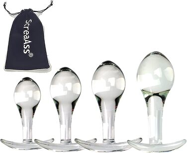 Набір анальних кульок зі скла ScreaAss (S/M/L/XL) з T-подібною основою - набір 4 шт.