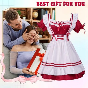 Костюм французької служниці: комплект для косплею, карнавалу та Хелловіну (червоний, XL)