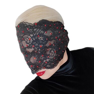 Елегантна червона мереживна маска для жінок з каміннями – венеціанська маска з квітковим візерунком для маскараду, карнавалу, косплею, готичної вечірки та особливих подій (чорний колір з червоними каміннями)
