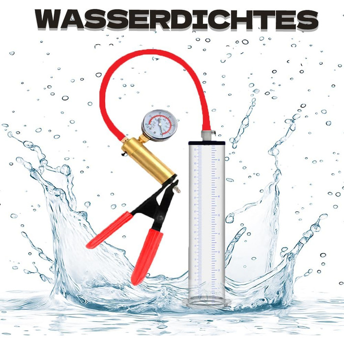 Ручна вакуумна помпа для збільшення пеніса з манометром та металевою ручкою - для ерекції та тренування витривалості, прозора помпа для чоловіків, секс-іграшка (23 * 6.4 см)