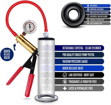Насос для збільшення пеніса Guspiun з манометром та ручкою, 5 розмірів циліндрів, для чоловіків, допомога в ерекції, еротичні іграшки