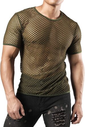 Чоловіча футболка JOGAL з еластичною сіткою, прозора, короткі рукави, армійний колір (L)