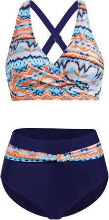 Двочастинний купальник Adigaber з V-подібним вирізом та перехресним візерунком, бікіні з животом, комплект (L, багато кольорів)