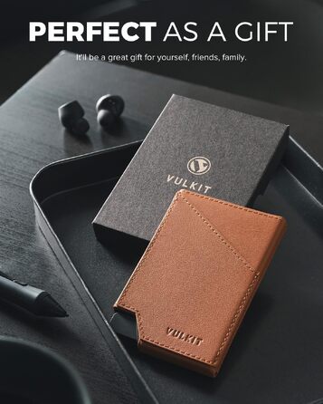 Гаманець-картхолдер VULKIT Pop-up з RFID-захистом, металевий алюмінієвий чохол для карток з відділенням для купюр та монет, натуральна шкіра (Коричневий)