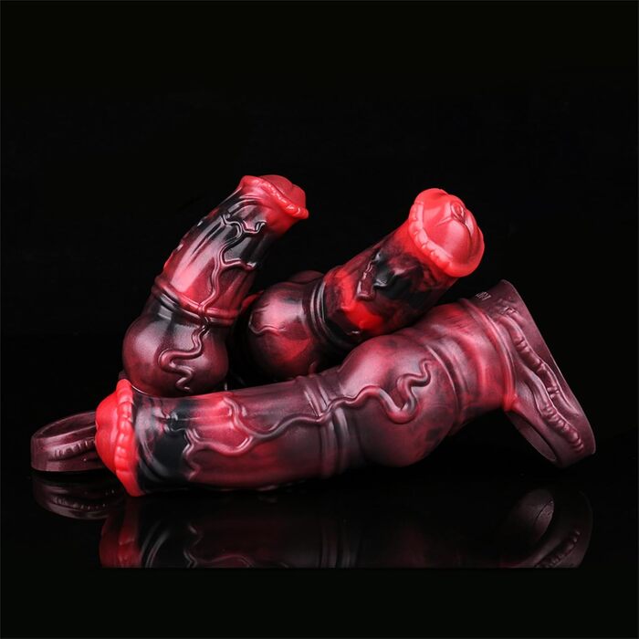 Реалістичний пеніс-манжет для секса з тваринними мотивами, 3 розміри (M/L/XL), з кільцем для яєчок, збільшує пеніс, червоний, M